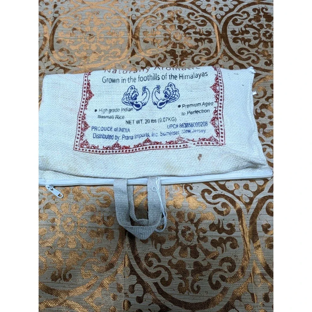 Upcycled‎ Beige Basmati rice bag tote shopping flea market bag